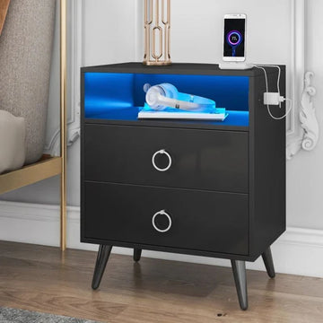 Amelia LED Bedside Table with USB Charging and Power Socket Black