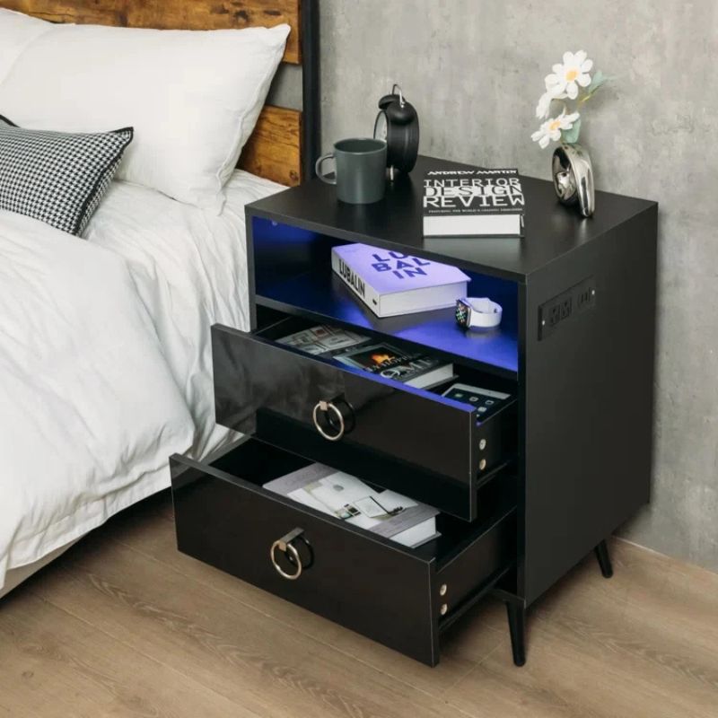 Amelia LED Bedside Table with USB Charging and Power Socket Black
