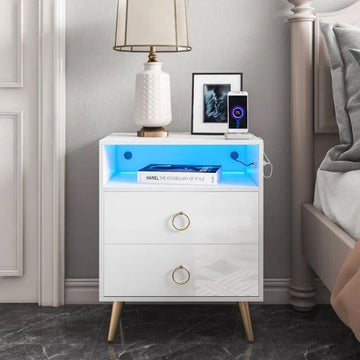 Amelia LED Bedside Table with USB Charging and Power Socket White