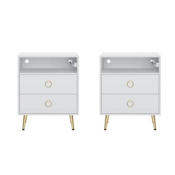 Amelia LED Bedside Table with USB and Power Socket White Gloss