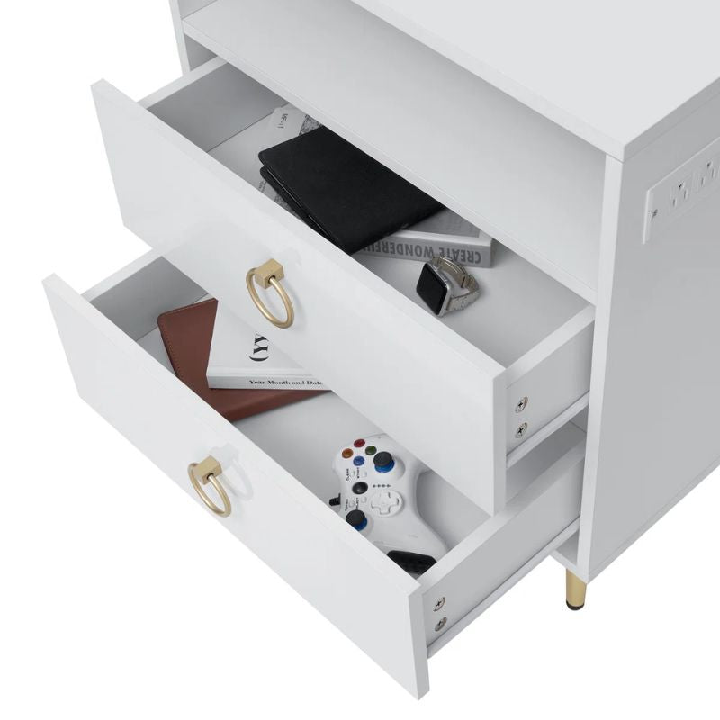 Amelia LED Bedside Table with USB and Power Socket White Gloss