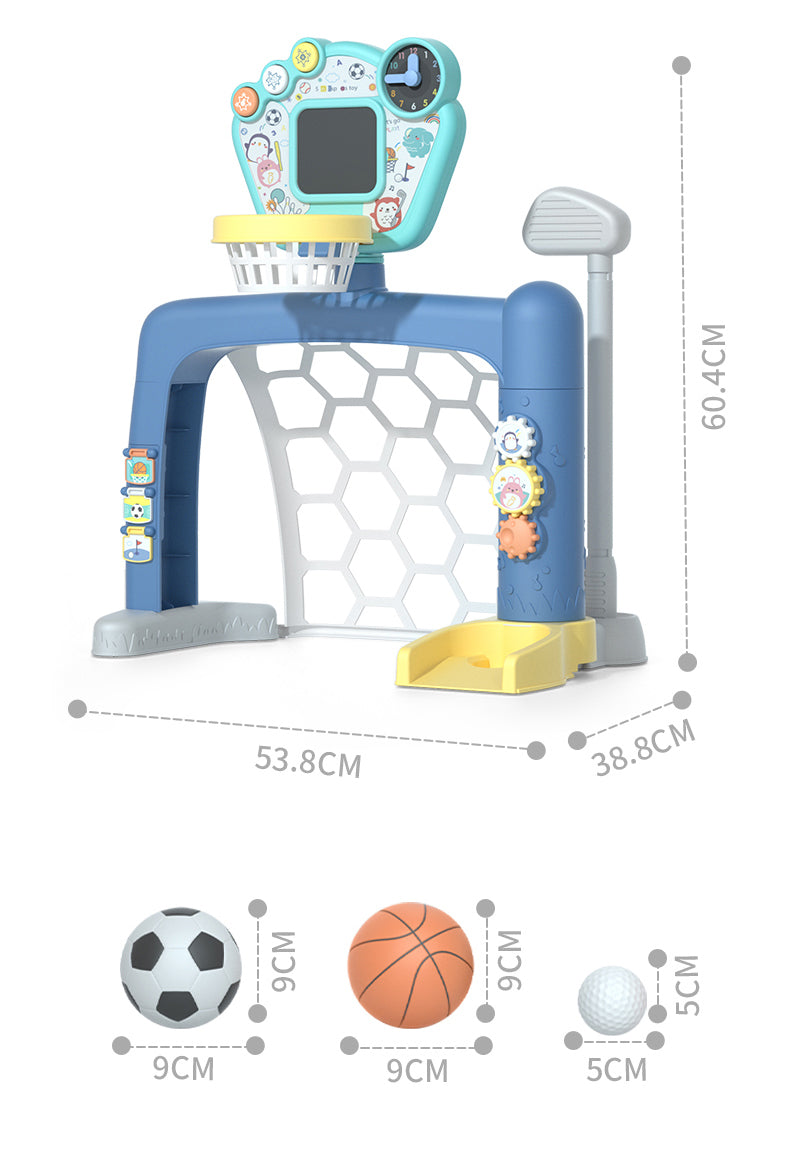 Gem Toys Sports World 3-in-1 Adjustable Indoor Basketball Stand Soccer Goal Golf Set