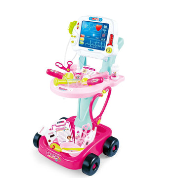Kids Doctor Medical Cart and ECG Machine Play Set with 17 Accessories