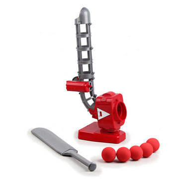 Automatic Cricket Ball Pitcher with Telescopic Bat 5 Balls Red Grey