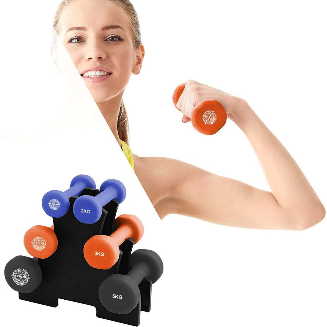 Hacienda Weighted Dumbbell Set 20kg Home Gym 7-Piece Colour Coded