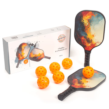 Pickleball Set 2 Fiberglass Paddles 6 Aerodynamic Balls Outdoor Indoor