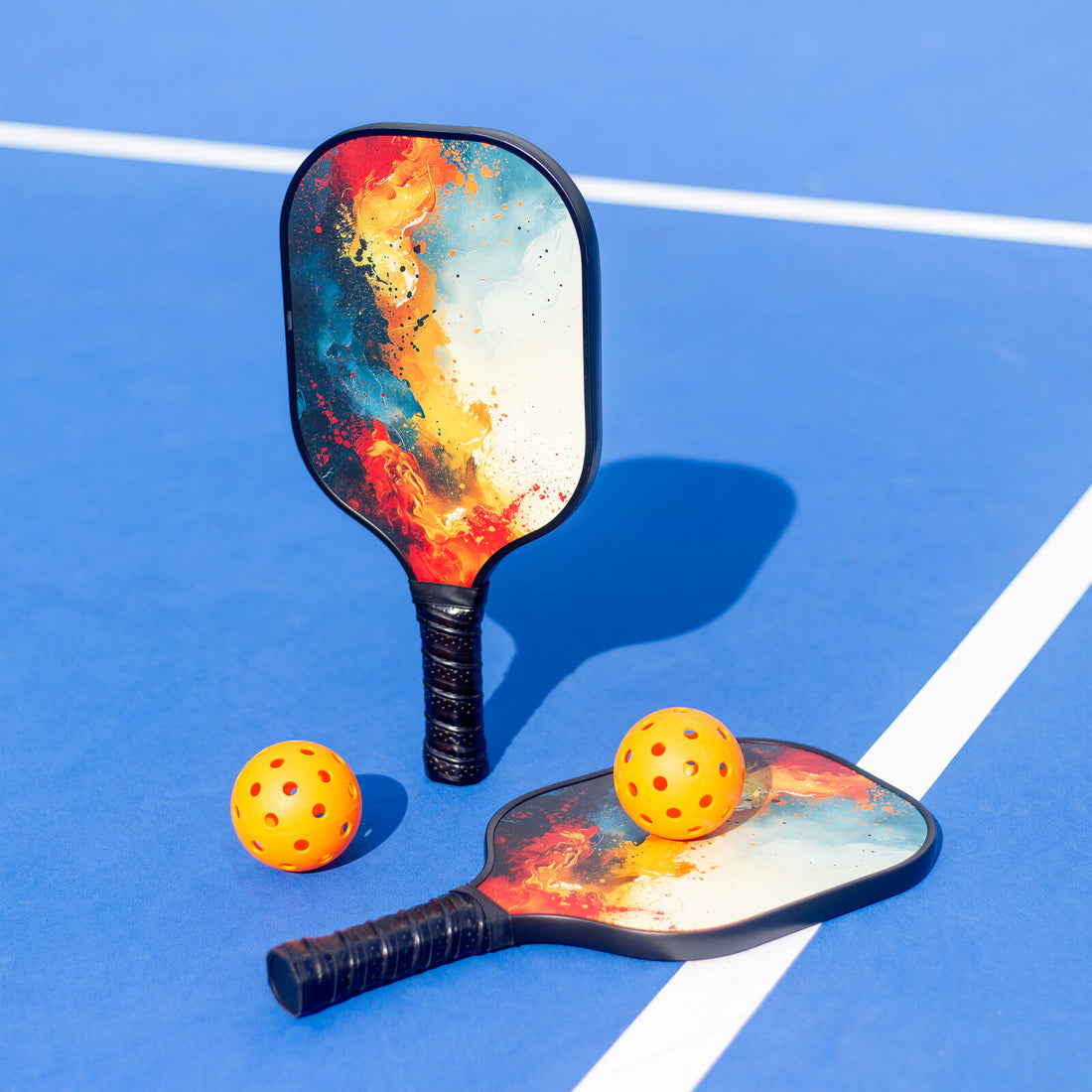 Pickleball Set 2 Fiberglass Paddles 6 Aerodynamic Balls Outdoor Indoor