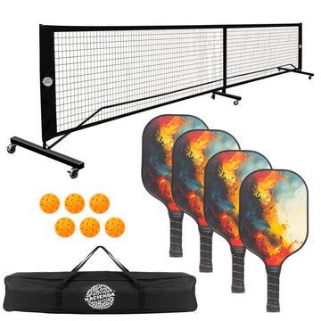 Hacienda Pickleball Set 4 Fiberglass Paddles Net Balls Bag