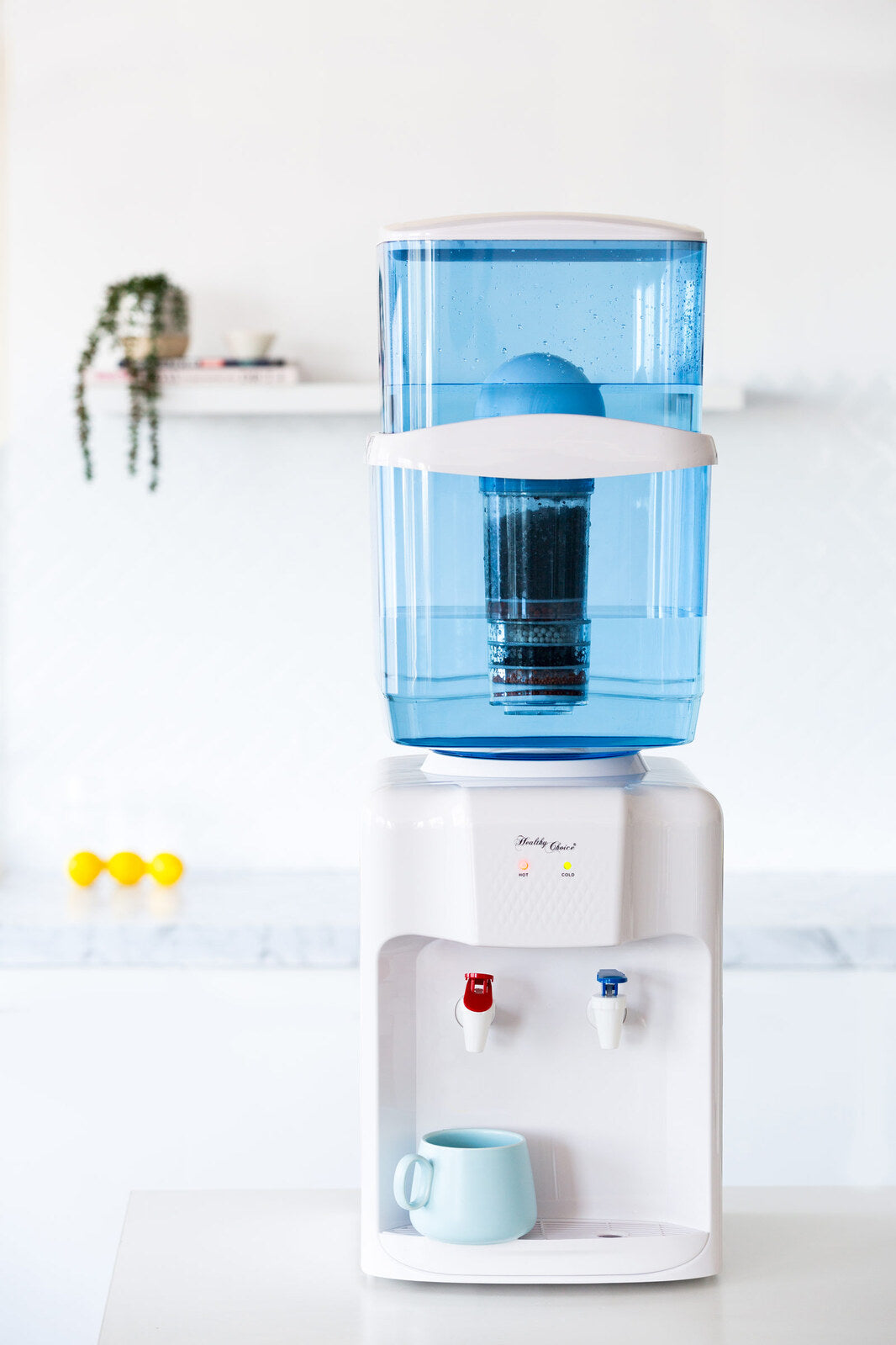 Vortaz Benchtop Water Dispenser Hot Cold Filtered White Blue