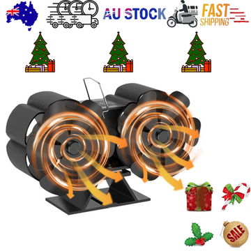 Heat Powered Wood Stove Fan Dual Head Silent Eco 12 Blade