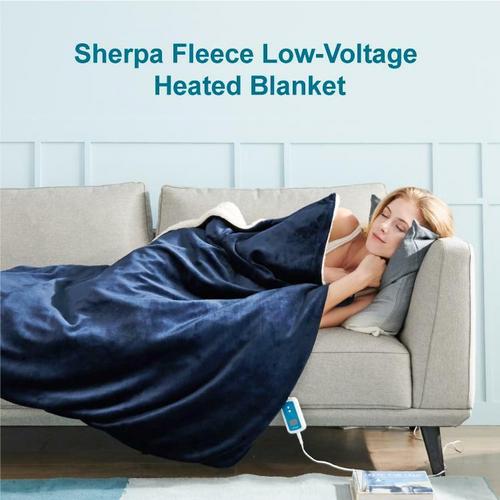 Flannel Heated Electric Throw Blanket Fast Heating Blue