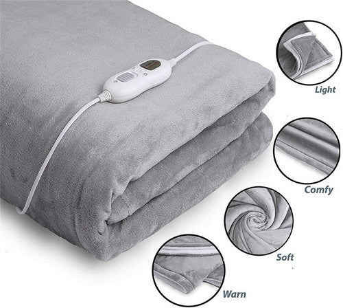 Flannel Heated Electric Throw Blanket Fast Heating Grey