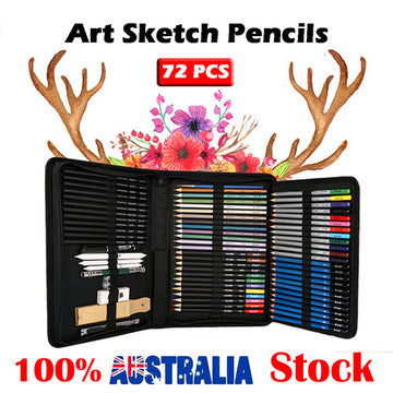 72-Piece Professional Drawing Art Set Sketch Pencils Charcoal Portable