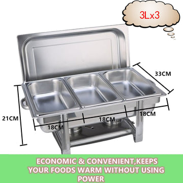 Keezi Stainless Steel Chafing Dish Buffet Warmer 9L with 3 Food Pans