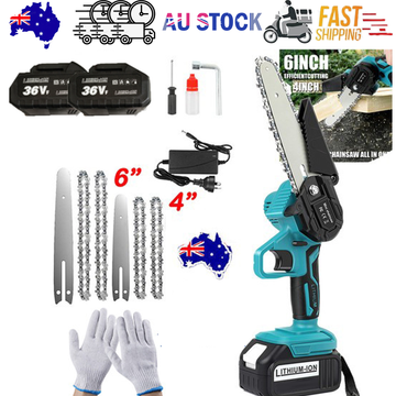 Compact Cordless Mini Chainsaw 4 and 6 inch 2 Batteries Lightweight