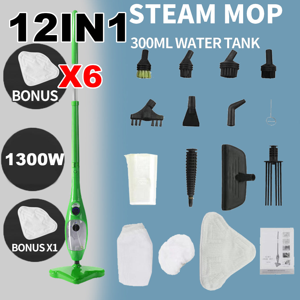 Steam Mop Floor Cleaner with High Pressure Steamer Green 1300W