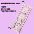 Pink abdominal exercise board top-down flat lay on purple background showing resistance ropes, push-up handles and elbow pads