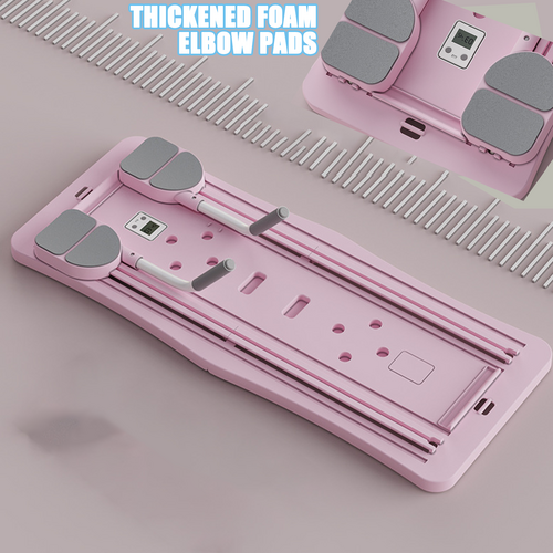 Pink abdominal exercise board at three-quarter angle highlighting thickened foam elbow pads, second unit shown behind
