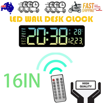 Vortaz LED Digital Wall Clock Green 16 inch Temperature Calendar