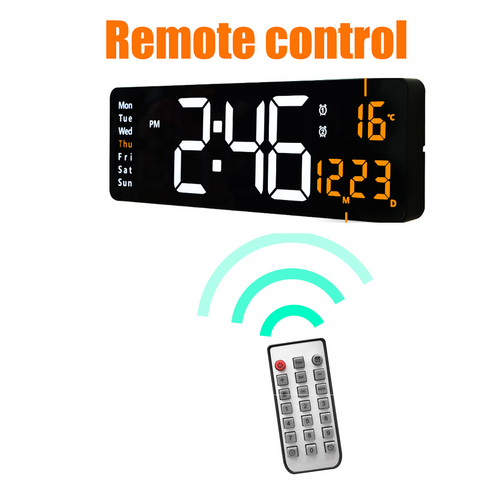 Vortaz LED Digital Wall Clock with Temperature Calendar 16 inch Orange
