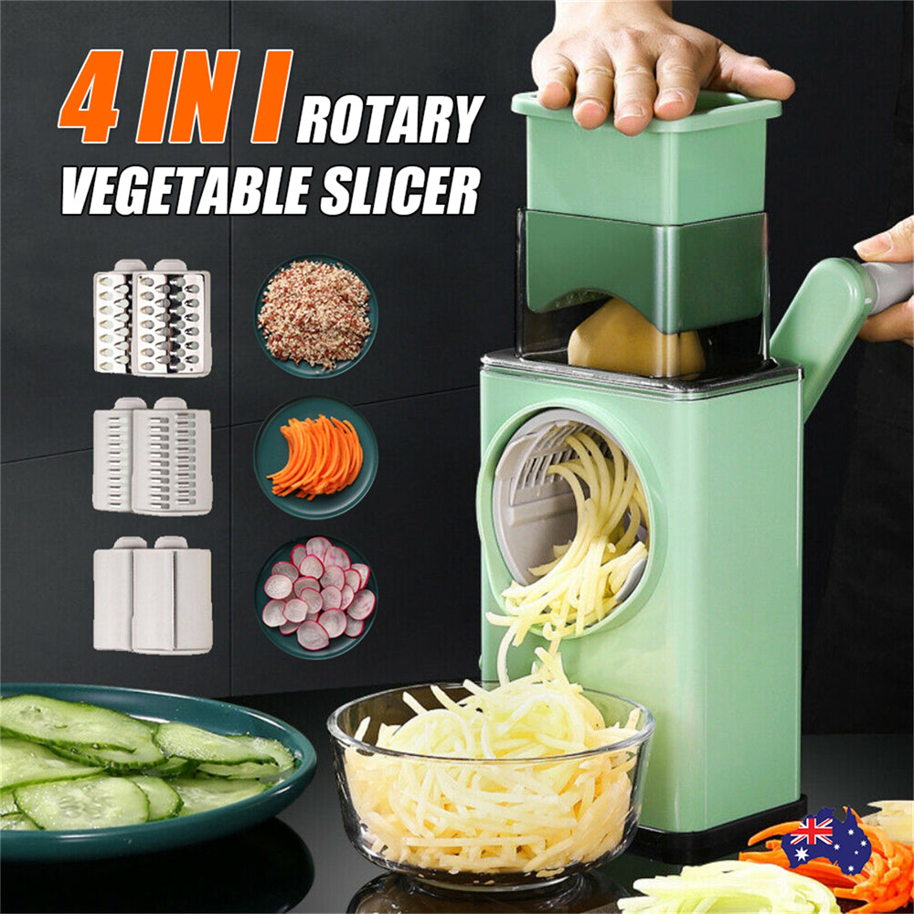 Rotary Vegetable Chopper 4-Function 3 Blades Green