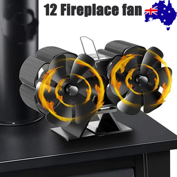 Eco Heat Dual Head Wood Stove Fan 12-Blade Self-Powered