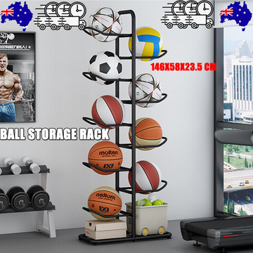 Sports Ball Storage Rack Vertical Metal Frame Holds 7-9 Balls Black