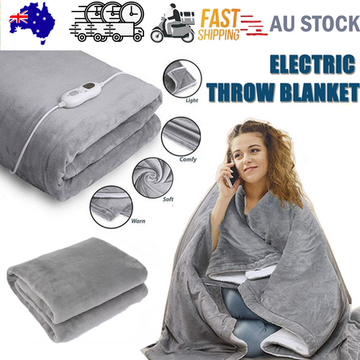 Flannel Electric Heated Throw Rug 240GSM Coral Fleece Grey