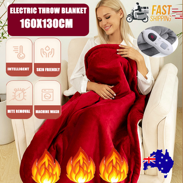 Flannel Electric Heated Throw Rug 240GSM Coral Fleece Red