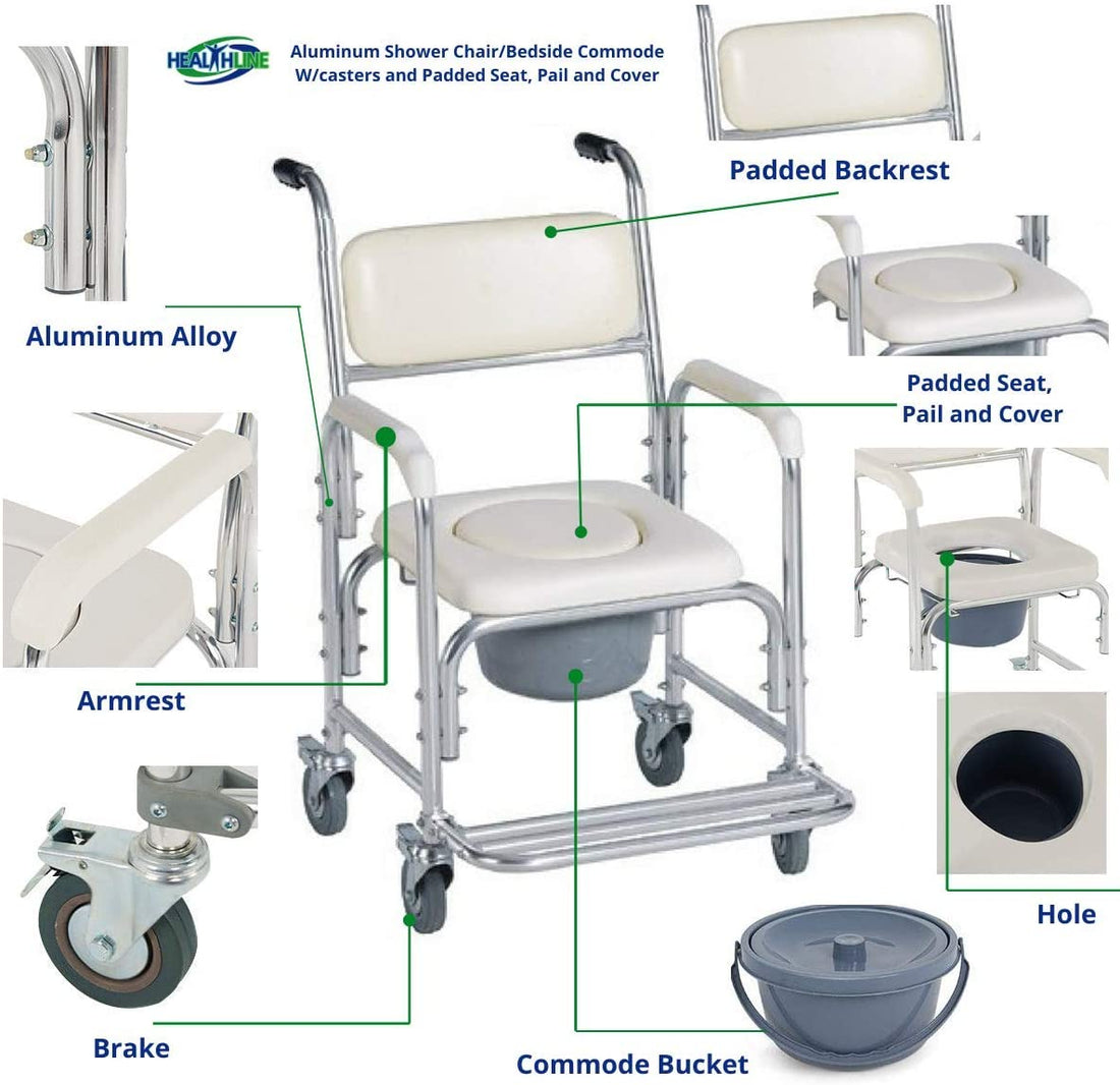 Vortaz Mobile Shower Commode Chair 3-in-1 Aluminum 200kg