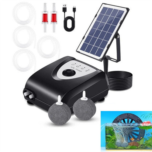 Solar Powered Rechargeable Air Pump for Aquarium and Pond Aeration
