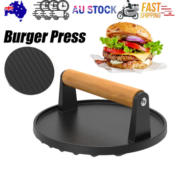 Cast Iron Burger Press 7 inch with Wooden Handle