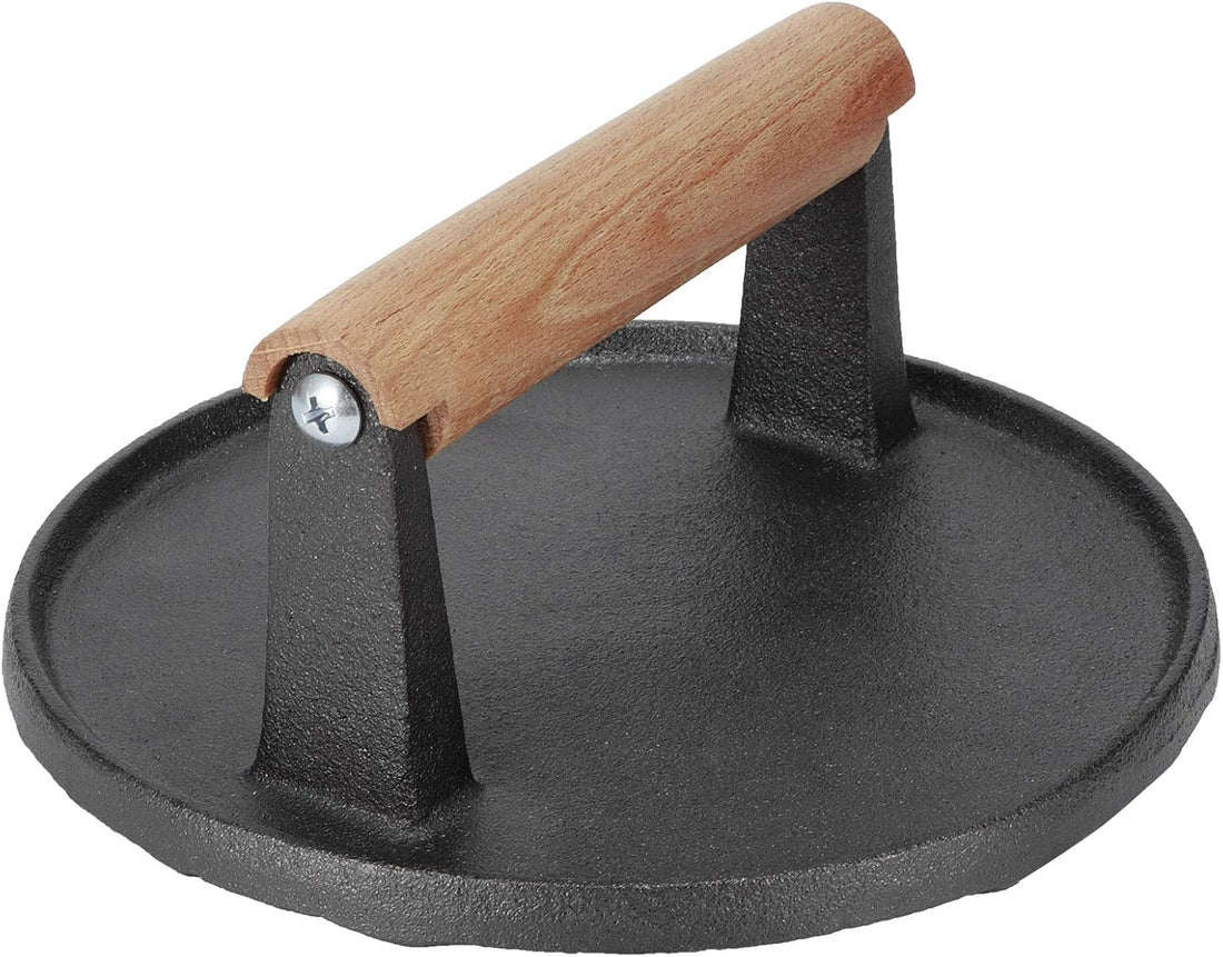 Cast Iron Burger Press 7 inch with Wooden Handle
