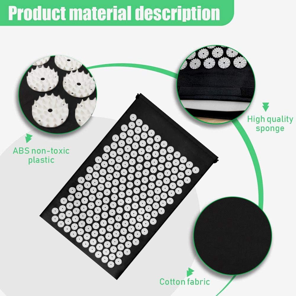 Black Acupressure Mat and Pillow Set for Yoga and Pain Relief
