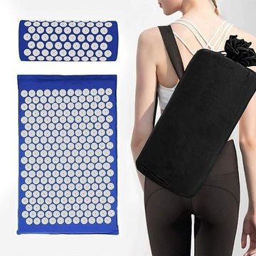 Blue Acupressure Mat and Pillow Set for Yoga and Pain Relief
