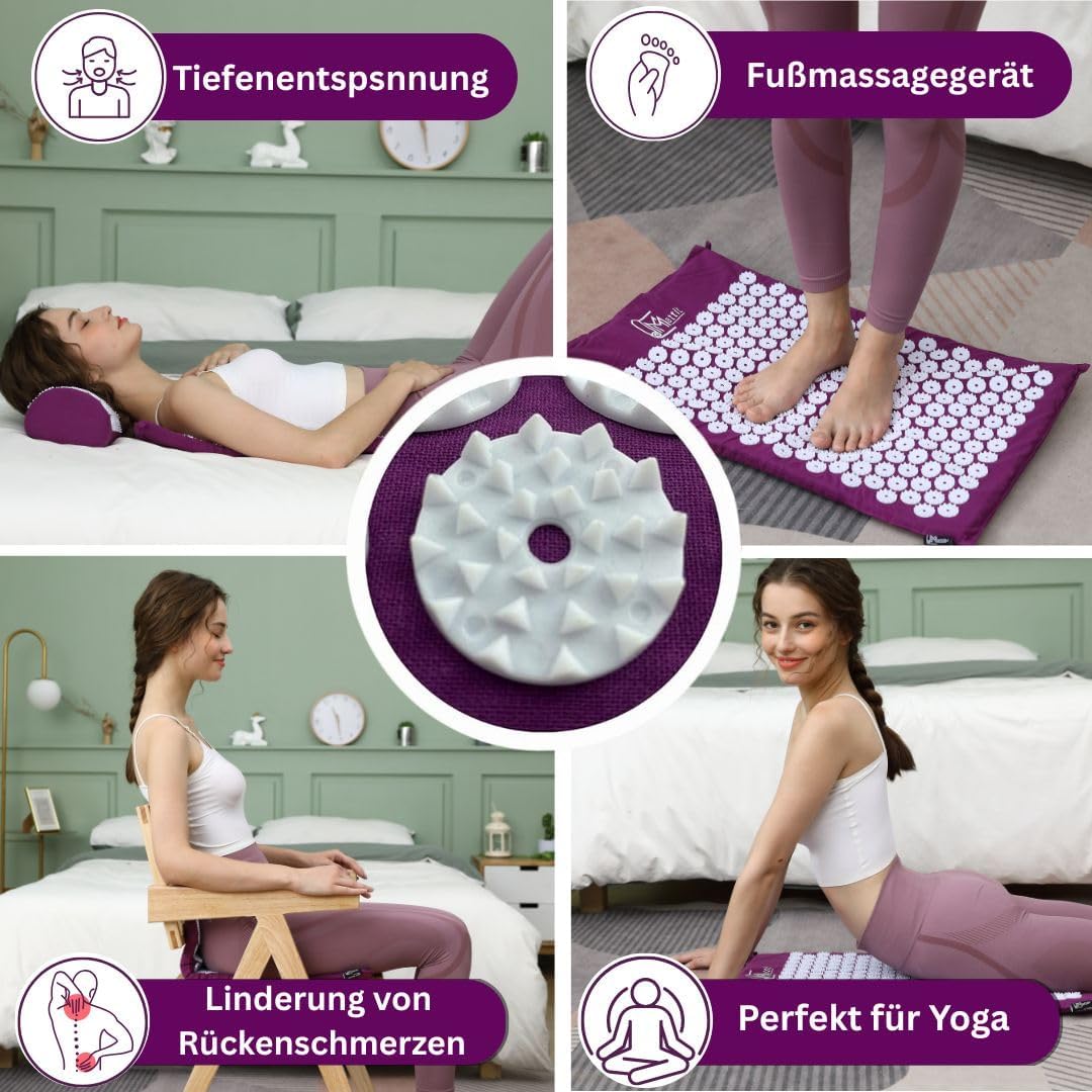 Purple Acupressure Mat and Pillow Set for Yoga and Pain Relief