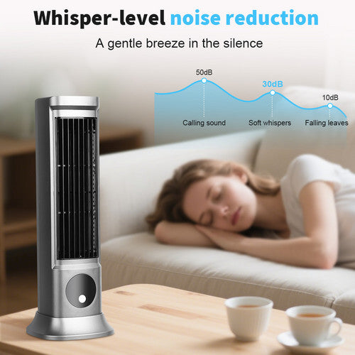 Rechargeable Mini Desk Fan 3 Speed USB Portable Tower Fan 100mm White