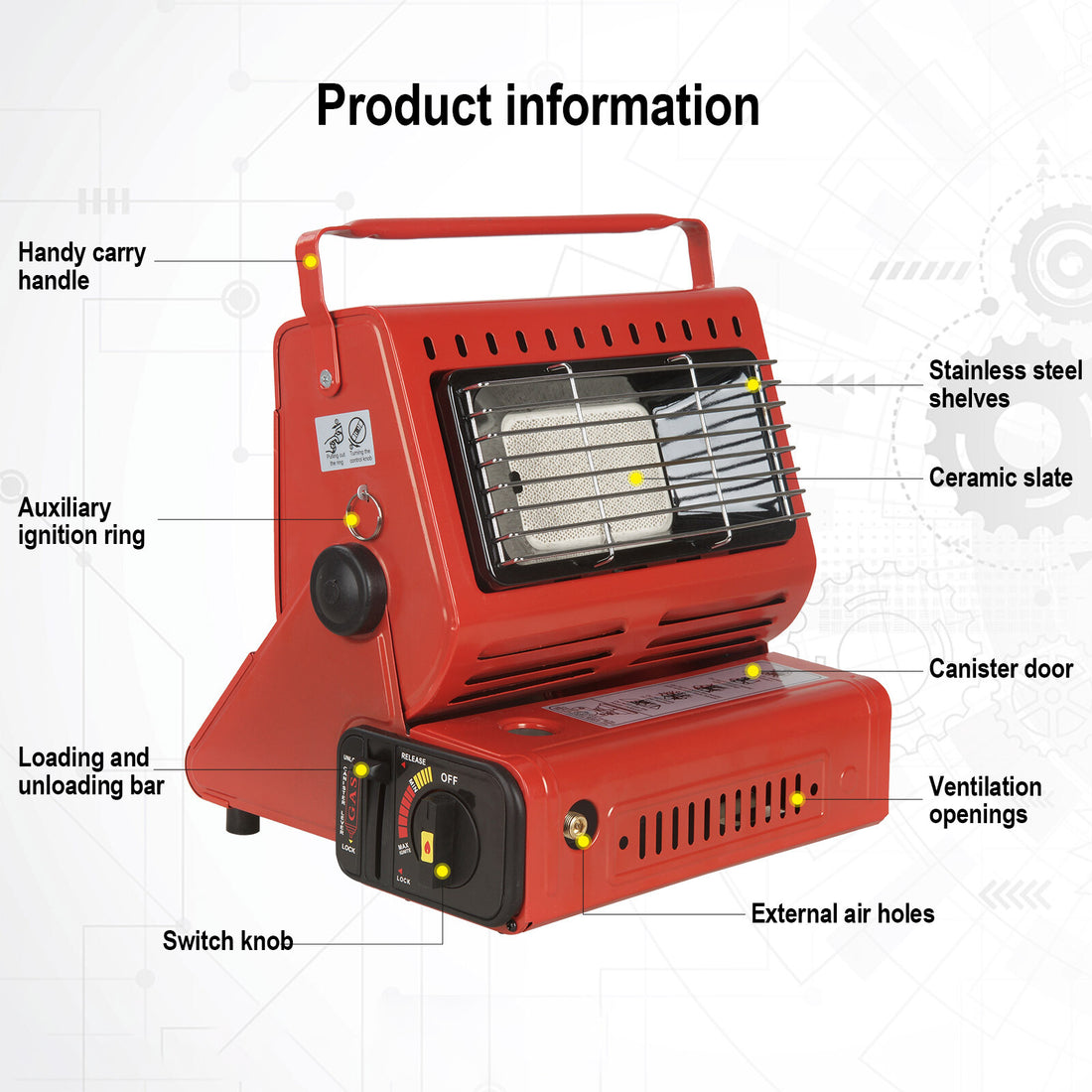 Portable Butane Gas Camping Heater Stove 1300W Red