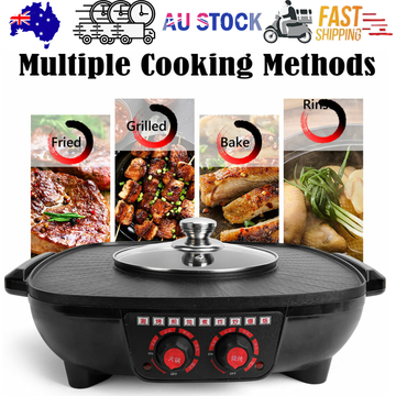Electric 2-in-1 BBQ Grill and Hot Pot Machine Smokeless 6 Person Capacity