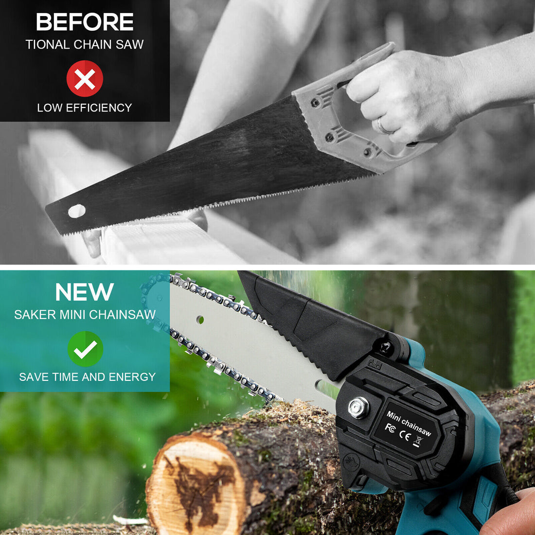 6 inch Mini Cordless Electric Chainsaw with 2 Batteries Lightweight