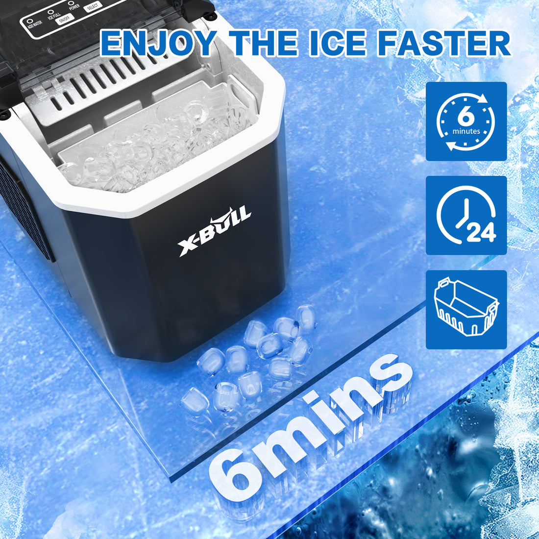 Portable 12kg Ice Maker Countertop 2.2L Bullet Ice Black