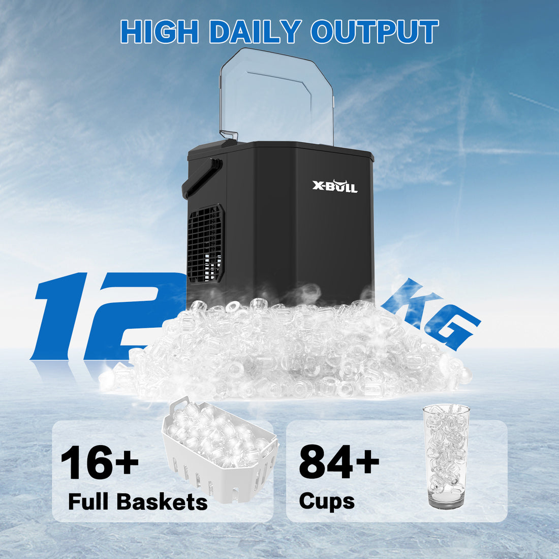 X-BULL 12kg Ice Maker Countertop 2.2L Bullet Ice Black