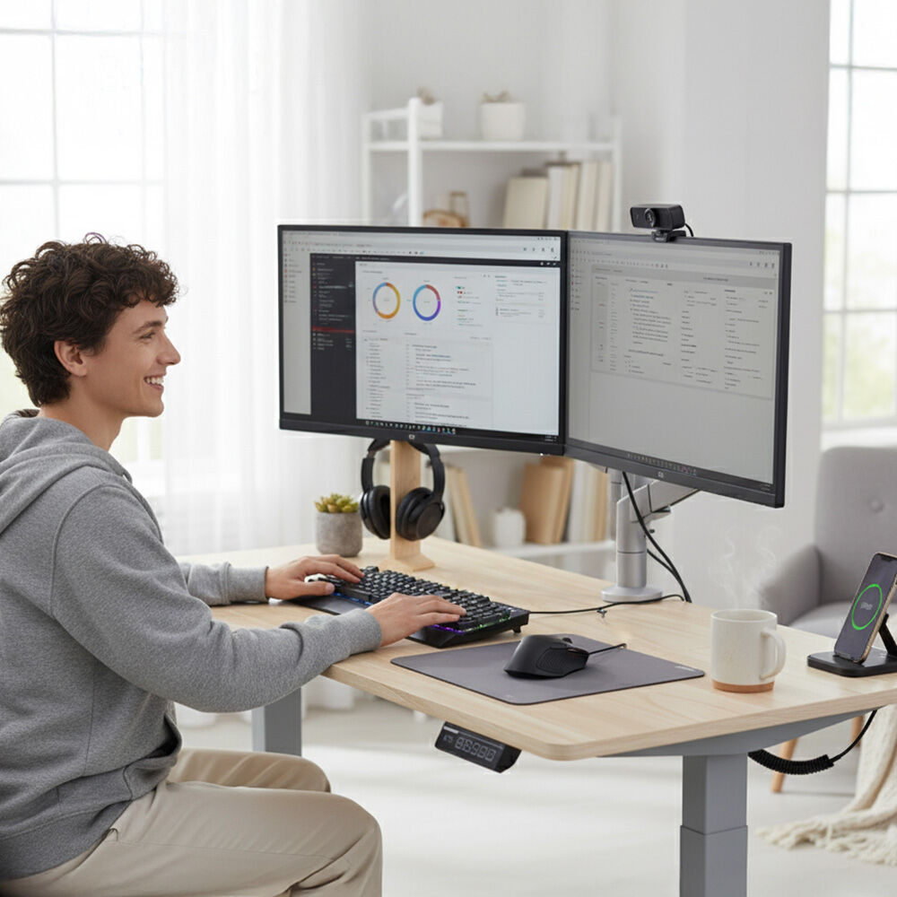 FORTIA Electric Standing Desk Light Oak 120cm Silver Frame