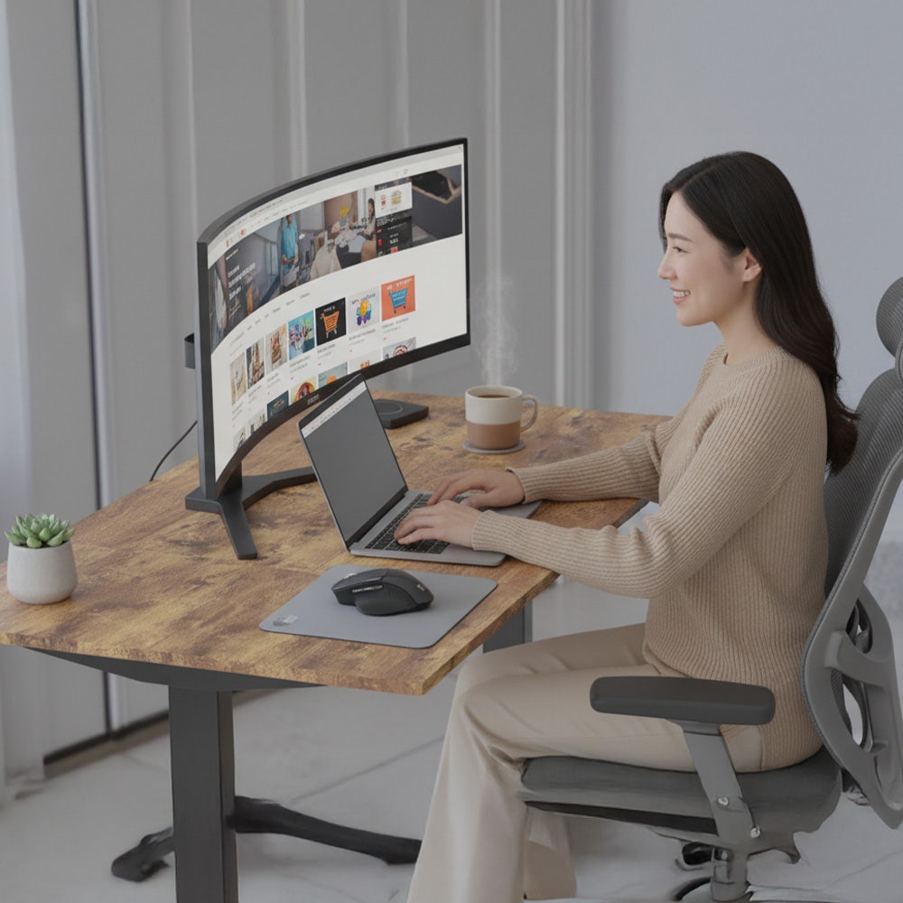 FORTIA Electric Standing Desk Walnut 160cm Black Frame