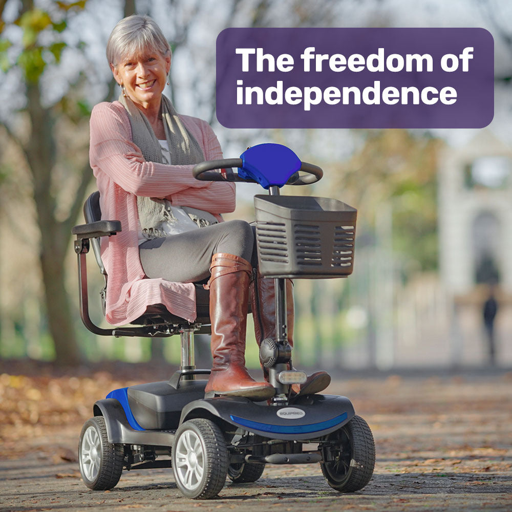 Equipmed FreeRoam Series II Mid-Size Electric Mobility Scooter 8km/H Folding Blue