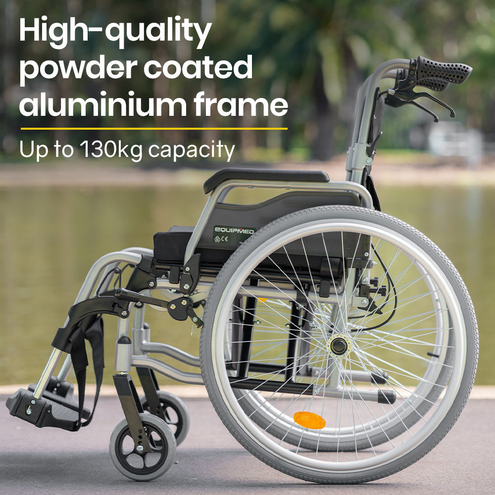 EQUIPMED Folding Wheelchair Lightweight Aluminium 24 inch for Seniors