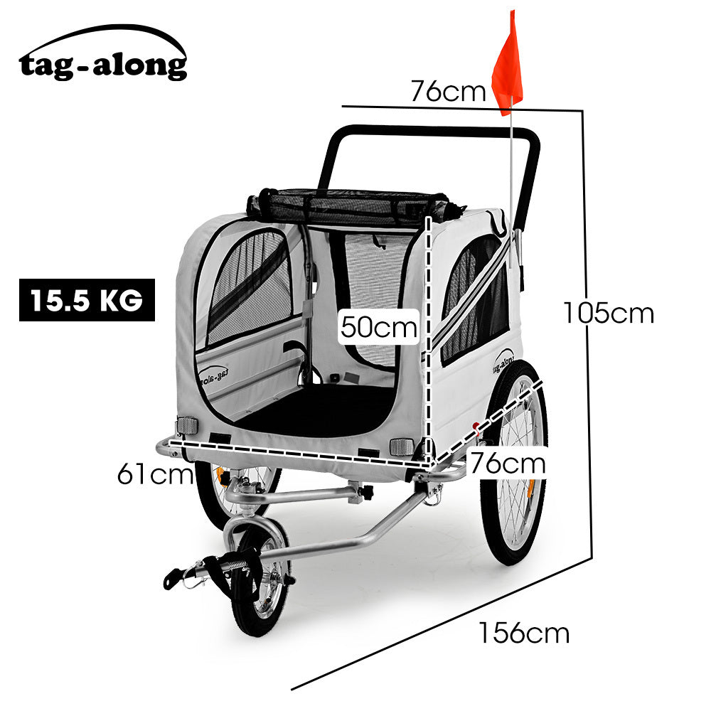 Tag Along 2-in-1 Pet Bike Trailer and Stroller Grey