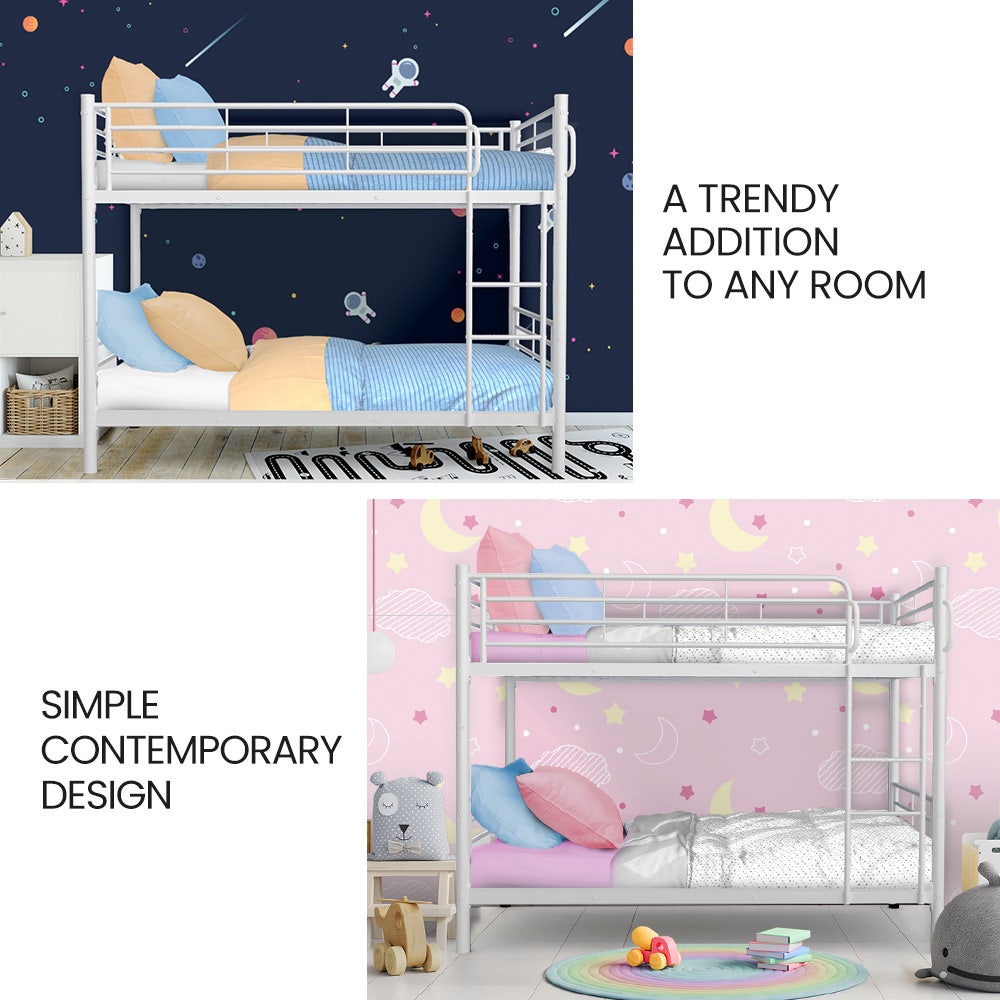 Kingston Slumber 2in1 Single Metal Bunk Bed Frame Matte White
