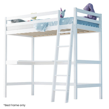 Kingston Slumber Kids Loft Bed Frame with Desk Solid Pine White