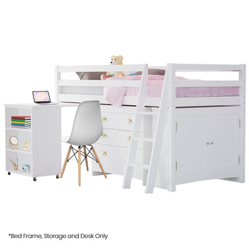 Kingston Slumber Kids Loft Bed Frame Storage Cabinet White